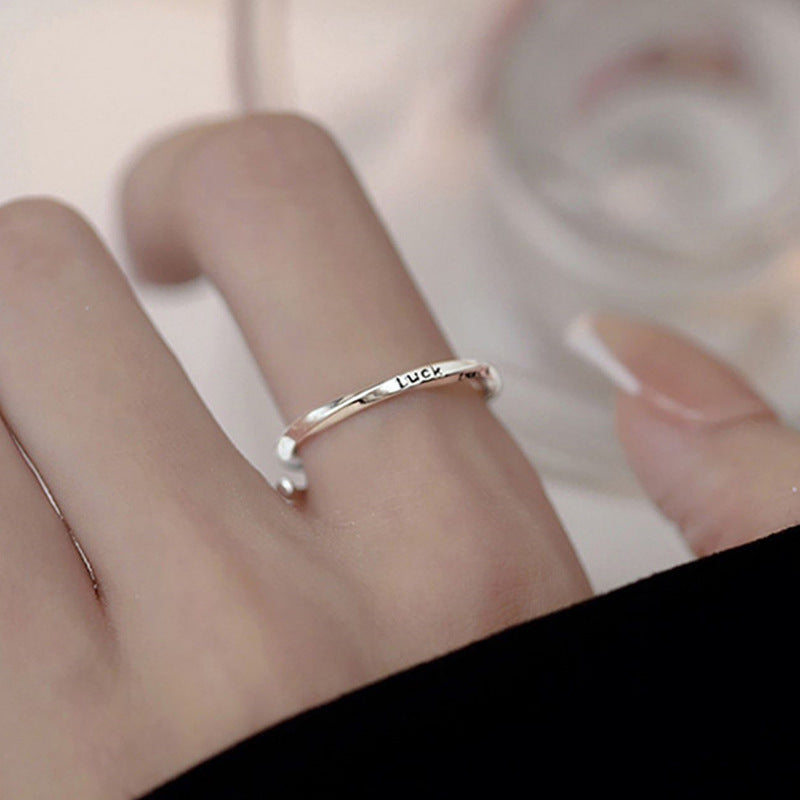 Sterling Silver Ring Female Cold Wind English Twisted Lucky Simple Bracelet - FASHIONKULTUR