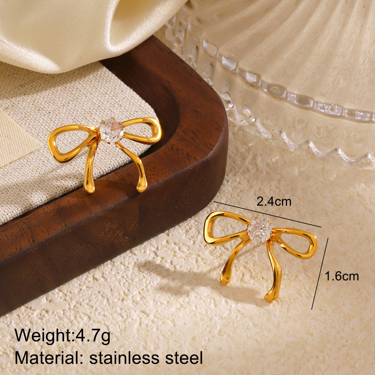 European And American Ins Style Fashion Popular Bow Stud Earrings 18K Gold-plated Zircon - FASHIONKULTUR