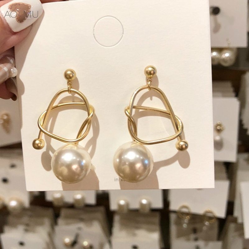 Metal winding personalized pearl earrings - FASHIONKULTUR