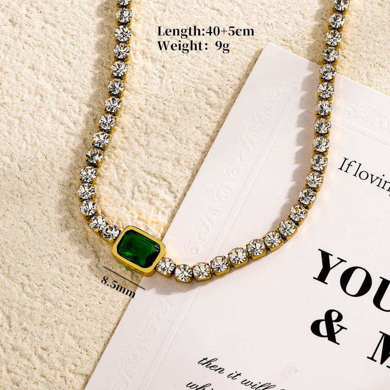 Tennis Zircon Light Luxury Emerald Stainless Steel Plated 18K Gold Necklace - FASHIONKULTUR