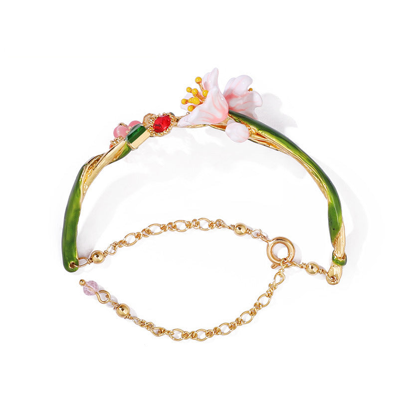 French forest hand-painted enamel glaze flower bracelet personality temperament adjustable bracelet hand jewelry lady - FASHIONKULTUR