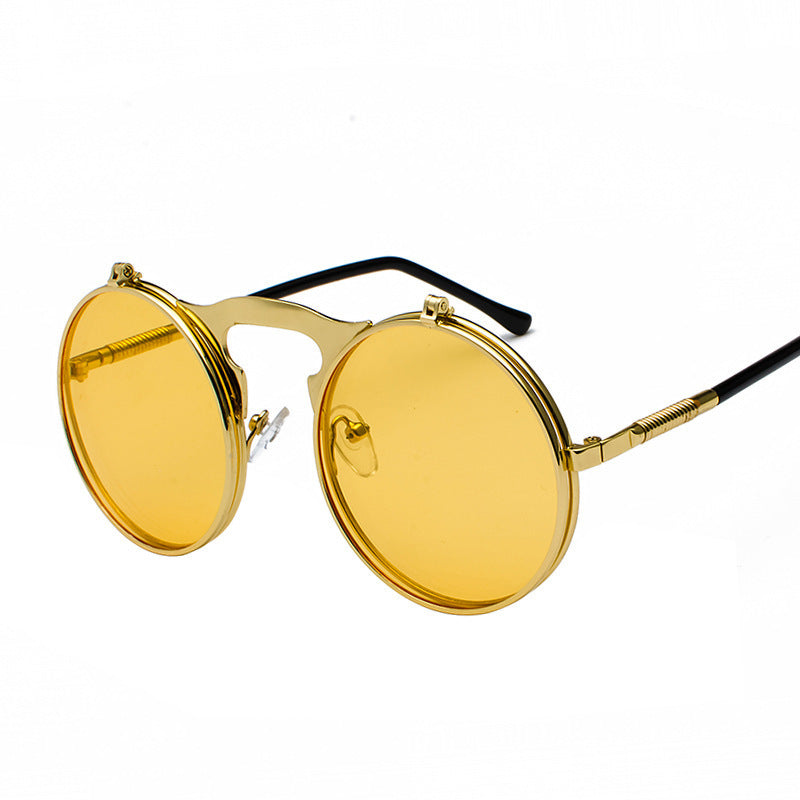 New Vintage Round Steampunk Sunglasses Flip-Up UV Protection Metal Frame Men And Women Summer Cycling Sun Glasses - FASHIONKULTUR