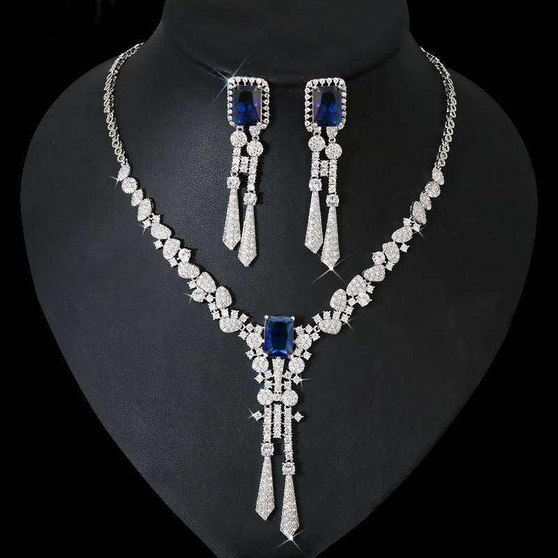 Full Diamond Flower Zircon Jewelry Suit Necklace Silver Pin Earrings - FASHIONKULTUR