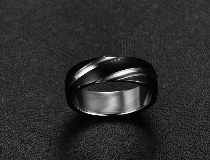 Black Titanium Steel Twill Men's Ring - FASHIONKULTUR