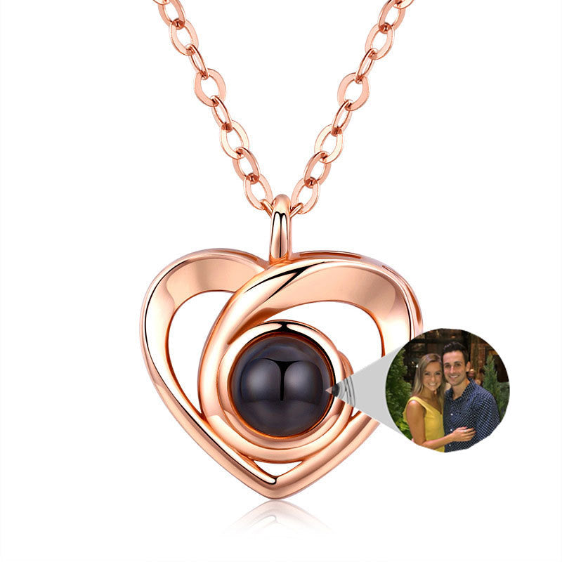 S925 Silver Romantic Photo Projection Necklace Heart Shaped Pendant Necklace - FASHIONKULTUR