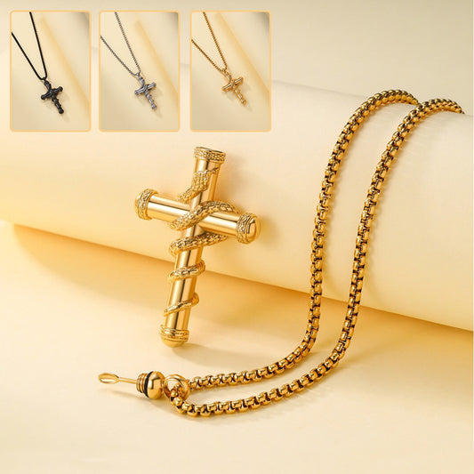 18k Gold Detachable Cross Snake Necklace Fashion Personality Clavicle Chain Necklace For Valentine's Day Loved Memorial Jewelry - FASHIONKULTUR