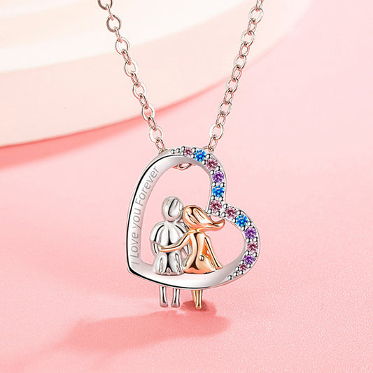 Love Couple Necklace With Colorful Rhinestones Fashion Creative Heart-shaped Necklace For Valentine's Day Gift - FASHIONKULTUR