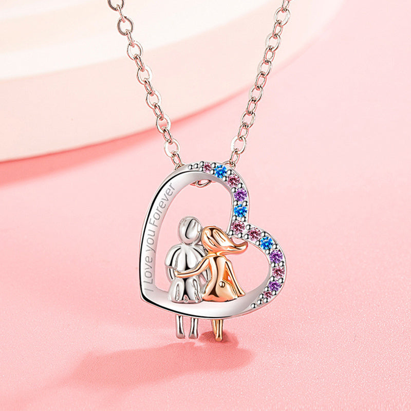 Love Couple Necklace With Colorful Rhinestones Fashion Creative Heart-shaped Necklace For Valentine's Day Gift - FASHIONKULTUR