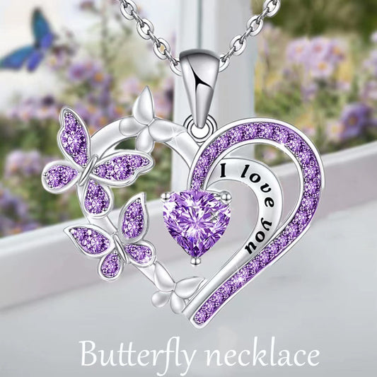 Ins Butterfly Love Necklace With Rhinestones Fashion Personality Hollow Heart-shaped Clavicle Chain Pendant Necklace For Valentine's Day - FASHIONKULTUR