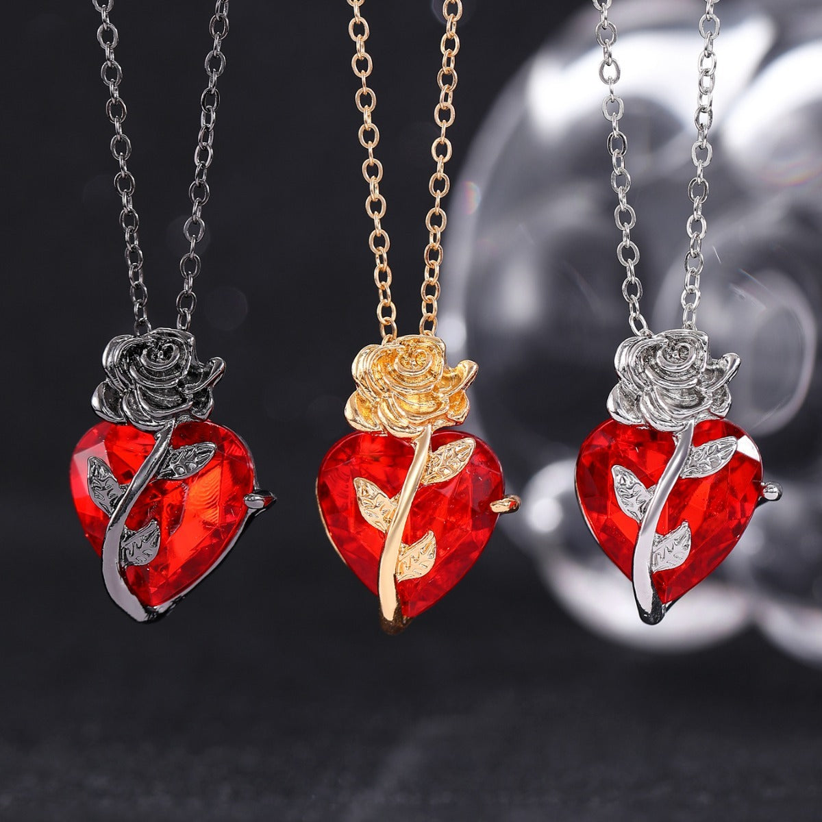 Punk Rose Love Necklace Fashion Personality Heart-shaped Clavicle Chain Pendant Necklace For Valentine's Day - FASHIONKULTUR