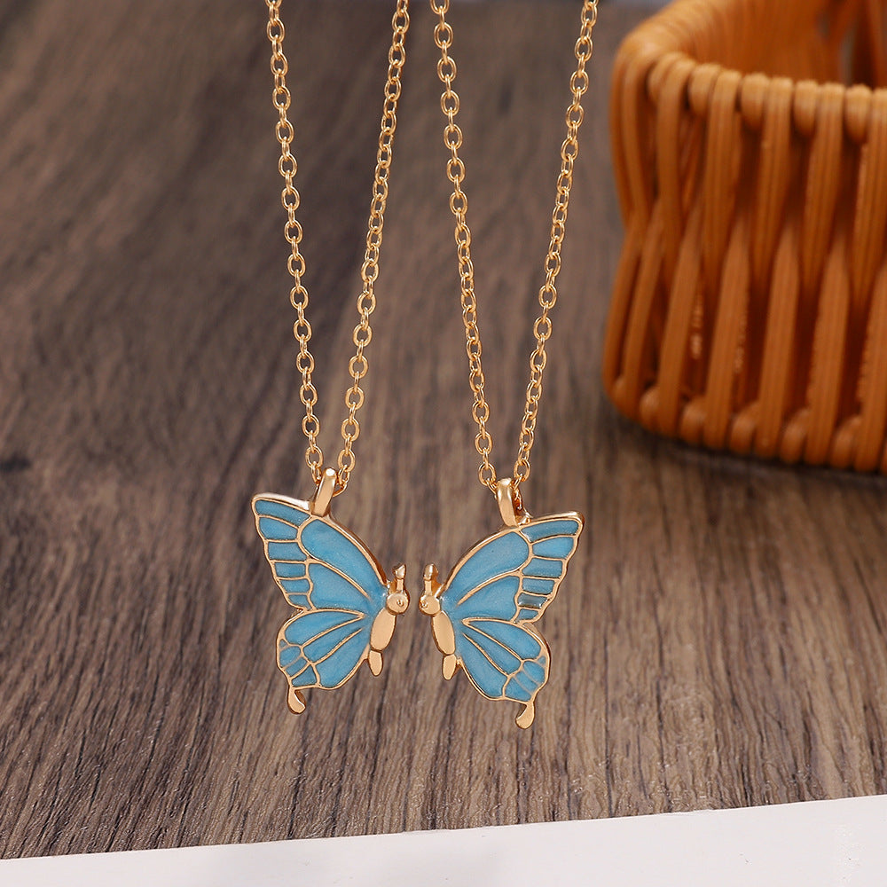 2pcs Oil Drip Butterfly Necklace Ins Creative Clavicle Chain Pendant Necklace For Women Valentine's Day Birthday Gift - FASHIONKULTUR