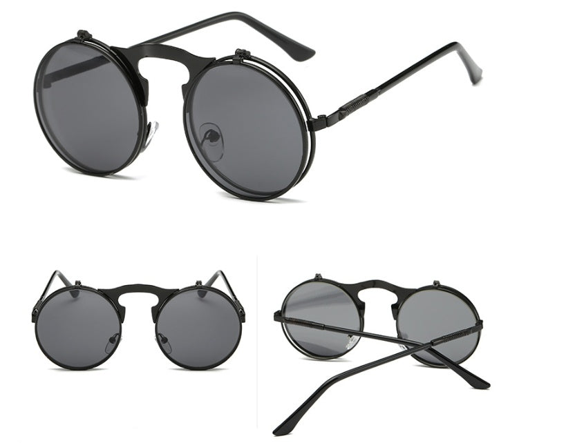 New Vintage Round Steampunk Sunglasses Flip-Up UV Protection Metal Frame Men And Women Summer Cycling Sun Glasses - FASHIONKULTUR