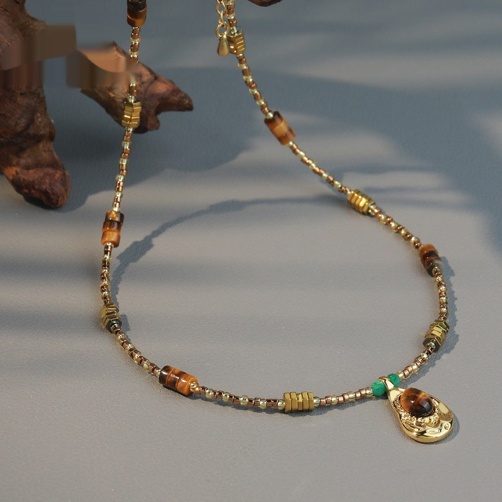 Retro Style Tigereye Czech Beads Beaded Necklace Bracelet - FASHIONKULTUR