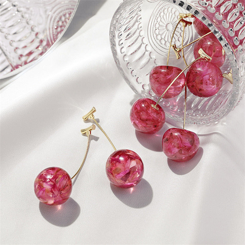 Cherry Long Dried Flower Earrings - FASHIONKULTUR
