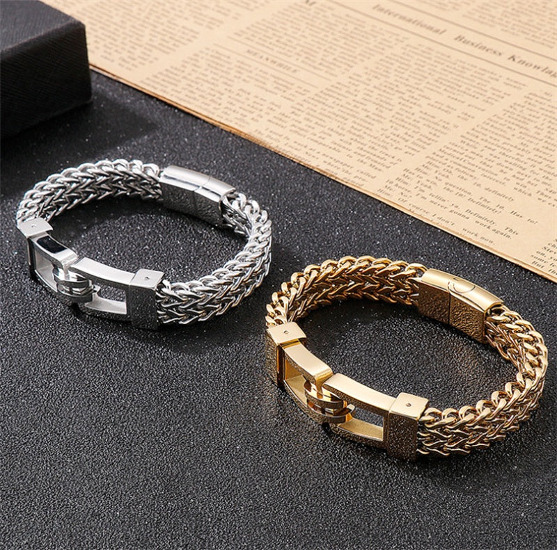Rock Hip Hop Hand In Hand Men's Titanium Steel Bracelet - FASHIONKULTUR