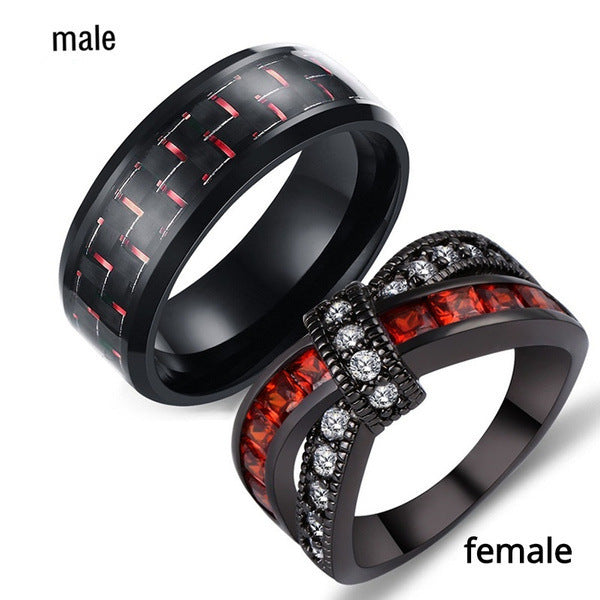 New Black Gold Garnet Red Cross Zircon Ring - FASHIONKULTUR