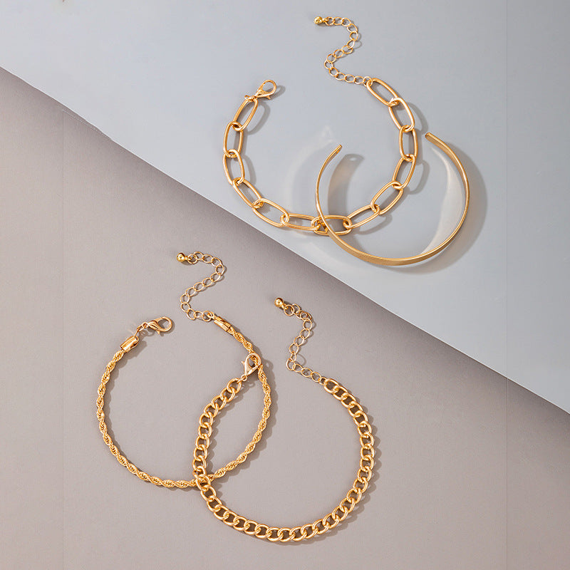 Exaggerated And Minimalist Gold Thick Chain Bracelet Set Of Four Pieces - FASHIONKULTUR