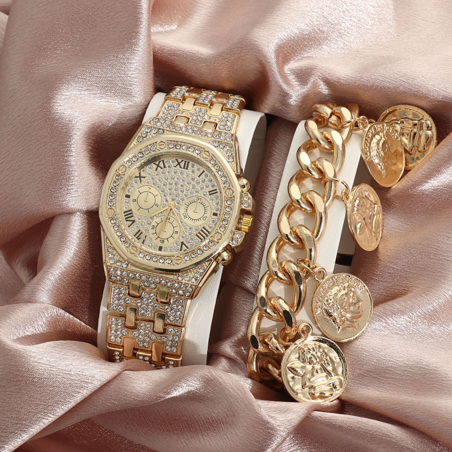 Watch Men's Diamond Large Dial Quartz Watch - FASHIONKULTUR