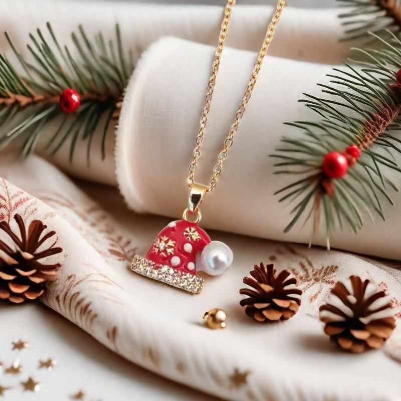 Christmas Tree Elderly Titanium Steel Necklace Female Red - FASHIONKULTUR