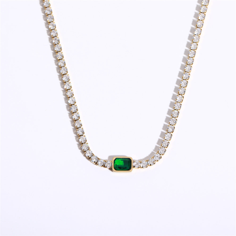 Tennis Zircon Necklace Emerald Simple Style - FASHIONKULTUR