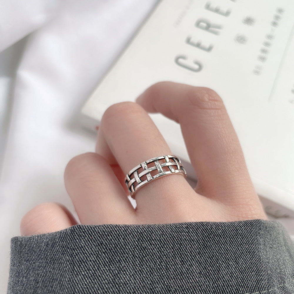Women's Vintage Woven Mesh S925 Sterling Silver Ring - FASHIONKULTUR