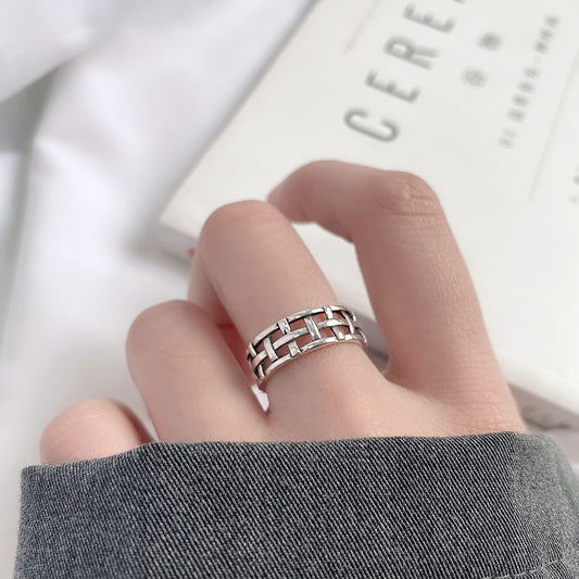Women's Vintage Woven Mesh S925 Sterling Silver Ring - FASHIONKULTUR