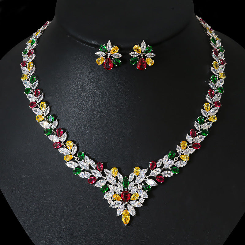 Bride Zircon Jewelry Necklace Earring Set - FASHIONKULTUR