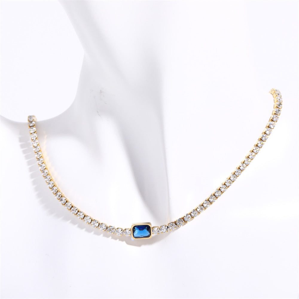 Tennis Zircon Necklace Emerald Simple Style - FASHIONKULTUR