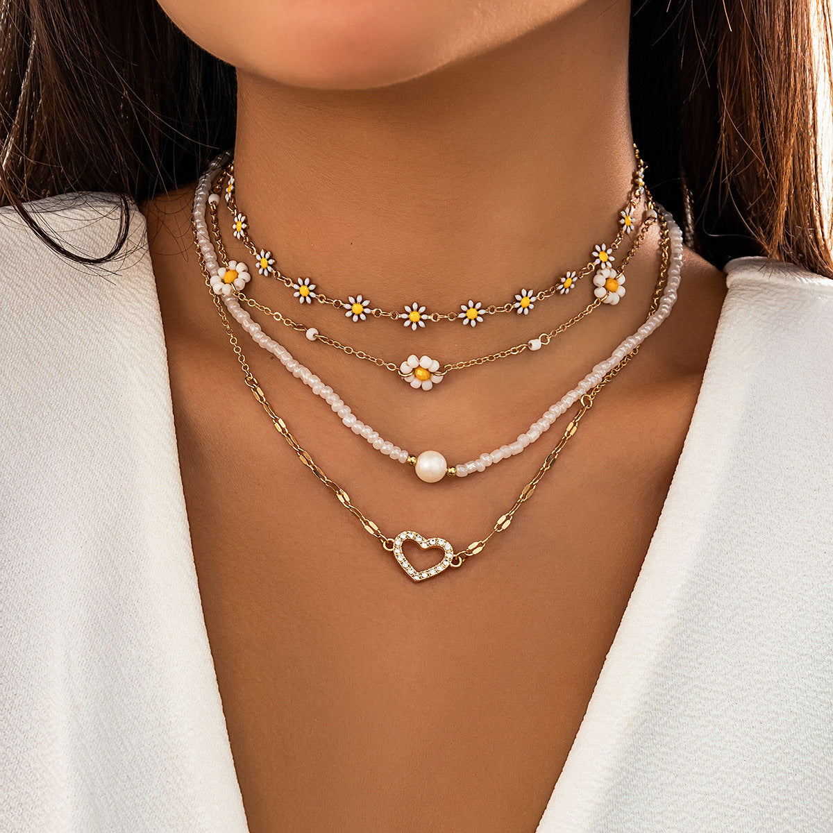 Women's Pearl Little Daisy Suit Necklace - FASHIONKULTUR