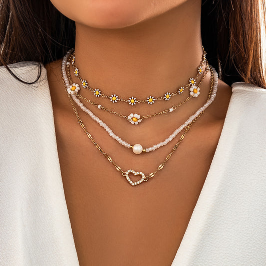 Women's Pearl Little Daisy Suit Necklace - FASHIONKULTUR