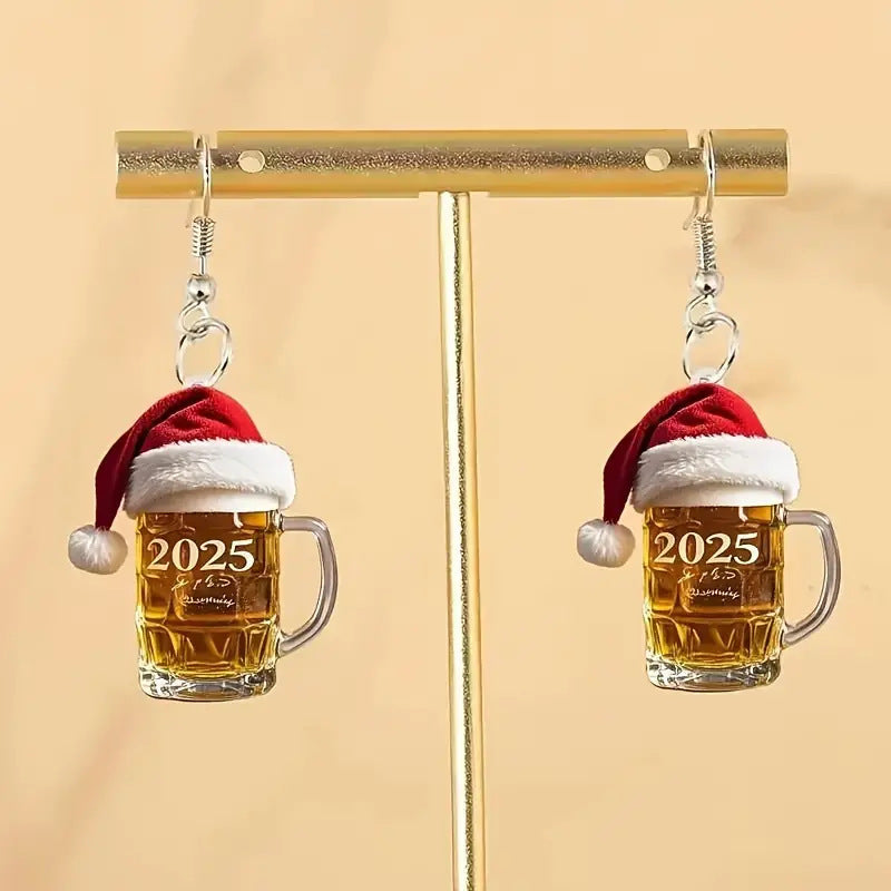 2025 Christmas Beer Steins Acrylic Earrings - FASHIONKULTUR