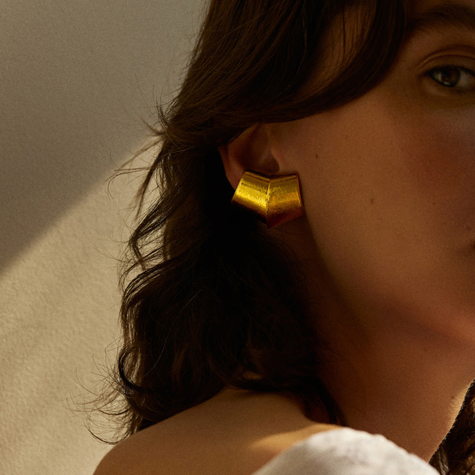 18K Gold Stainless Steel Geometric Ear Studs Niche - FASHIONKULTUR