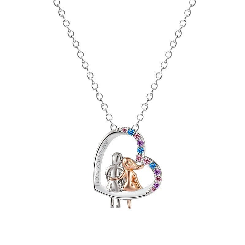 Love Couple Necklace With Colorful Rhinestones Fashion Creative Heart-shaped Necklace For Valentine's Day Gift - FASHIONKULTUR