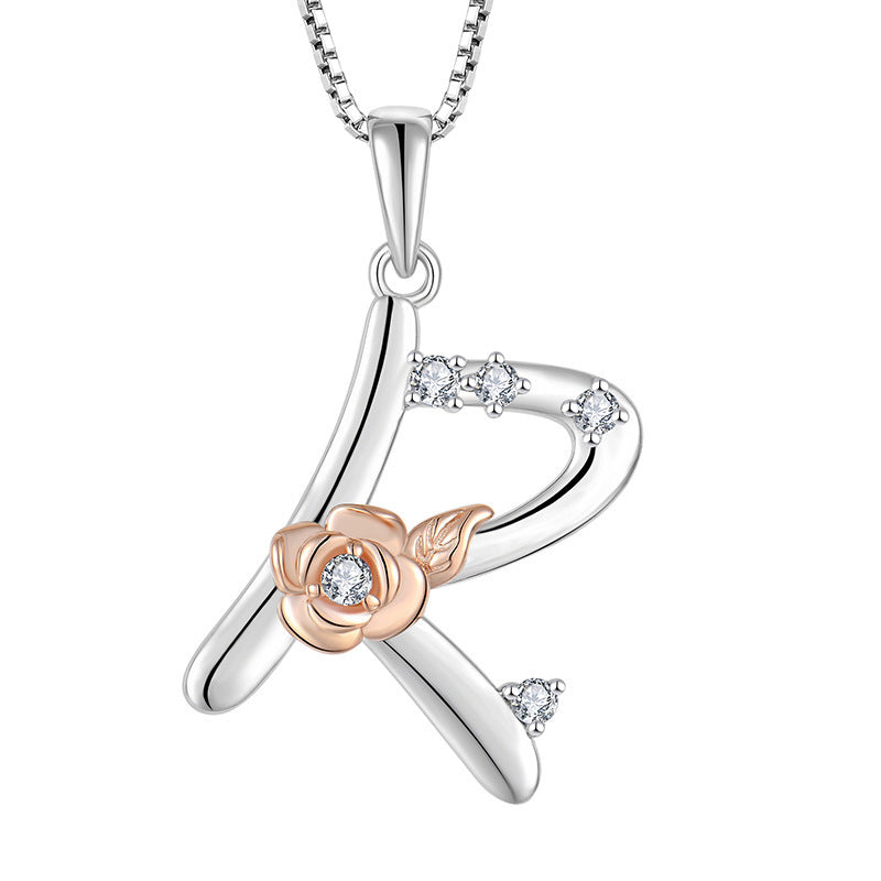 925 Sterling Silver Necklace Jewellery Female Collarbone Chain Hundred With English 26 Letters Zircon Pendant - FASHIONKULTUR