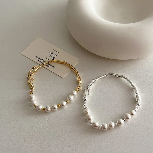 Niche Design Irregular Metal Pearl Bracelet For Women Retro Personality And Minimalism All-matching Graceful Fashion - FASHIONKULTUR