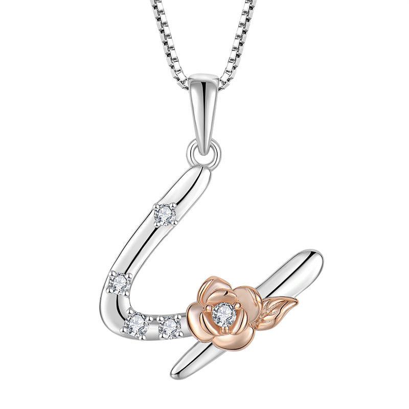 925 Sterling Silver Necklace Jewellery Female Collarbone Chain Hundred With English 26 Letters Zircon Pendant - FASHIONKULTUR