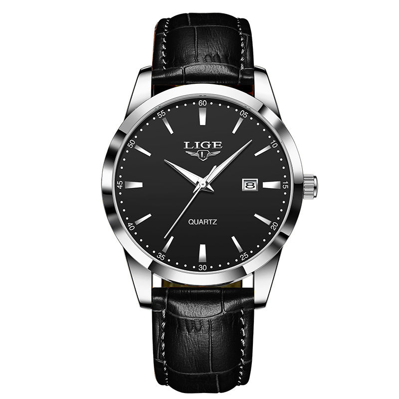 New Men's Quartz Watch Single Calendar Three Needle Leather Belt Waterproof - FASHIONKULTUR