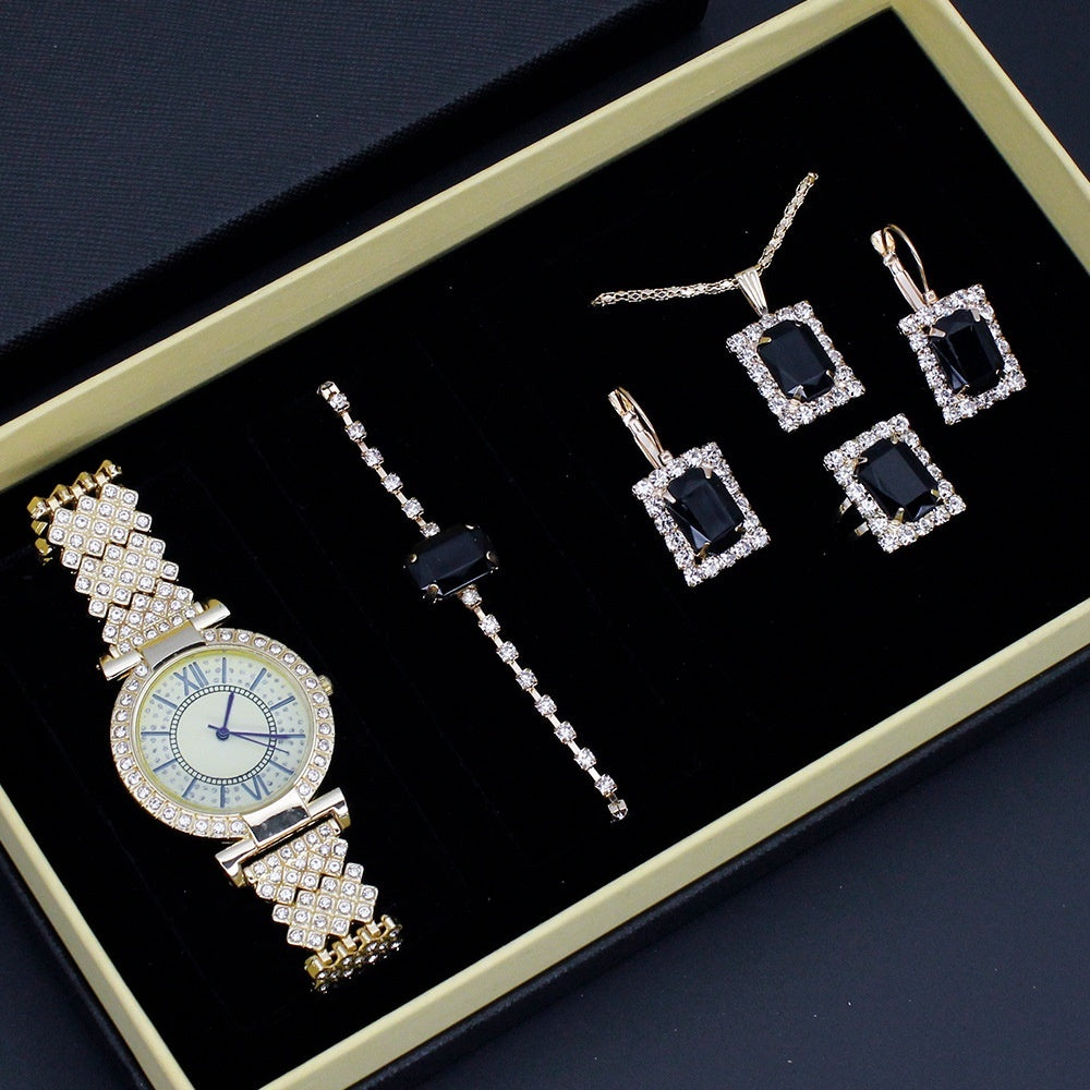 Roman Pattern Diamond-embedded Women's Watch Jewelry Gift Set Bracelet Watch Women's Light Luxury Full Diamond Good-looking - FASHIONKULTUR