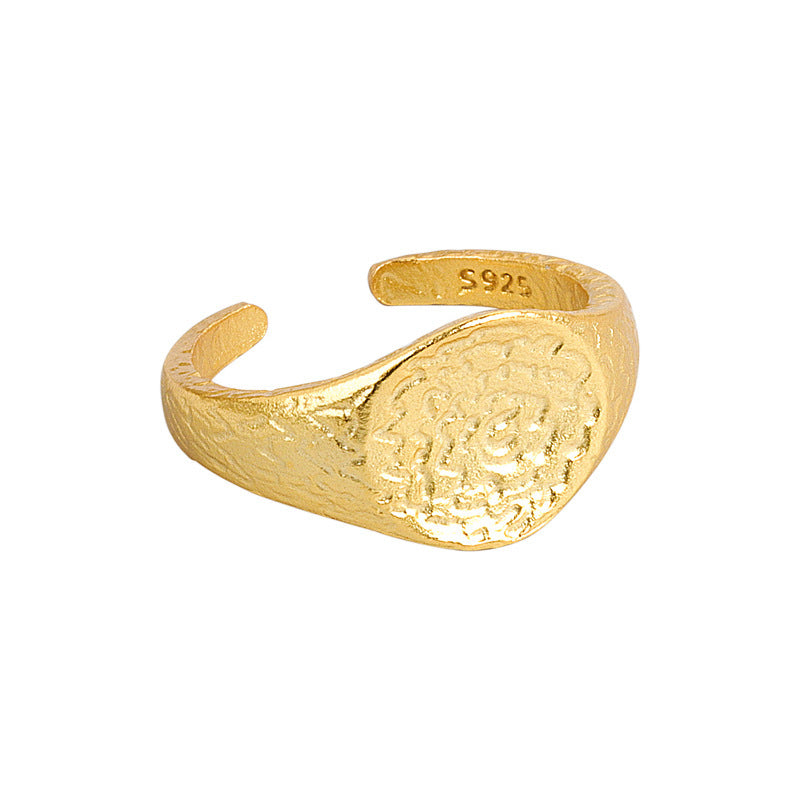 S925 Sterling Silver Ring Irregular Concave And Convex Round Surface Gold - FASHIONKULTUR