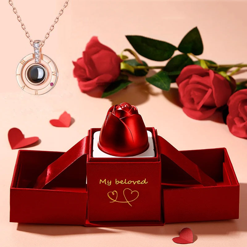 Hot Valentine's Day Gifts Metal Rose Jewelry Gift Box Necklace For Wedding Girlfriend Necklace Gifts - FASHIONKULTUR