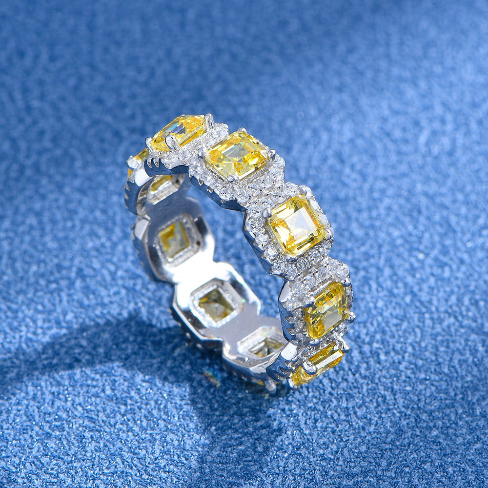 Women's Fashion Square Diamond Row Sterling Silver Finger Ring - FASHIONKULTUR