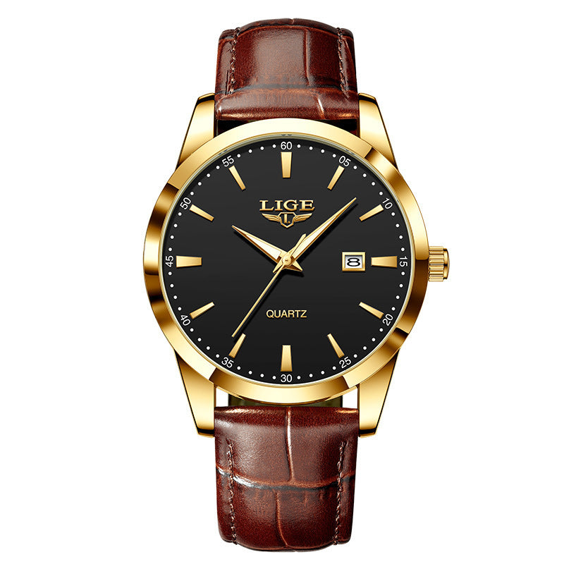 New Men's Quartz Watch Single Calendar Three Needle Leather Belt Waterproof - FASHIONKULTUR