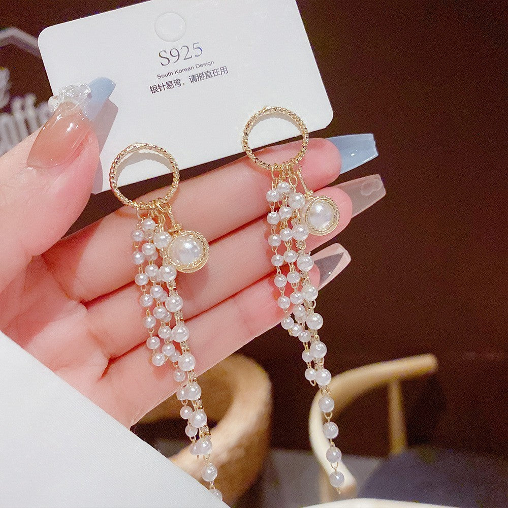 Sterling Silver Needle Light Luxury Pearl Earrings Graceful Personality - FASHIONKULTUR