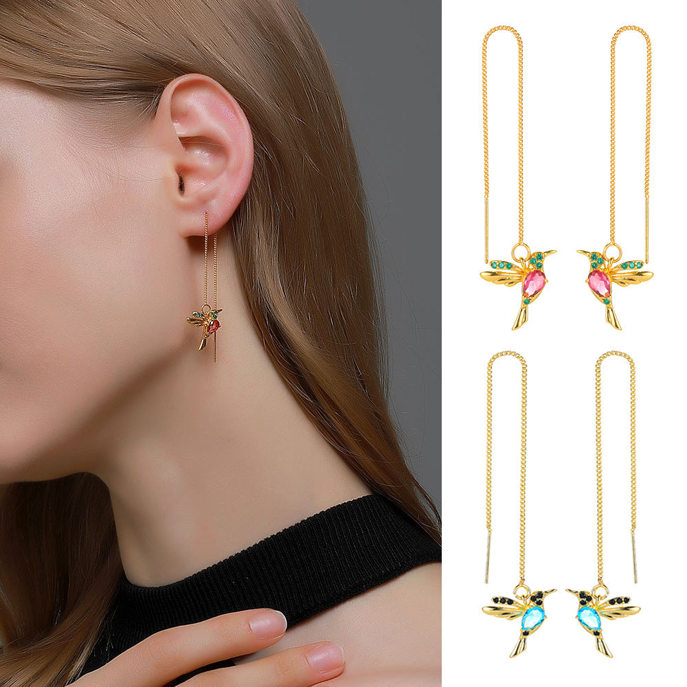Fashion Jewelry New Unique Little Bird Drop Long Hanging Hummingbird Earrings For Women Elegant Girl Tassel Crystal Pendant Earring Jewelry - FASHIONKULTUR