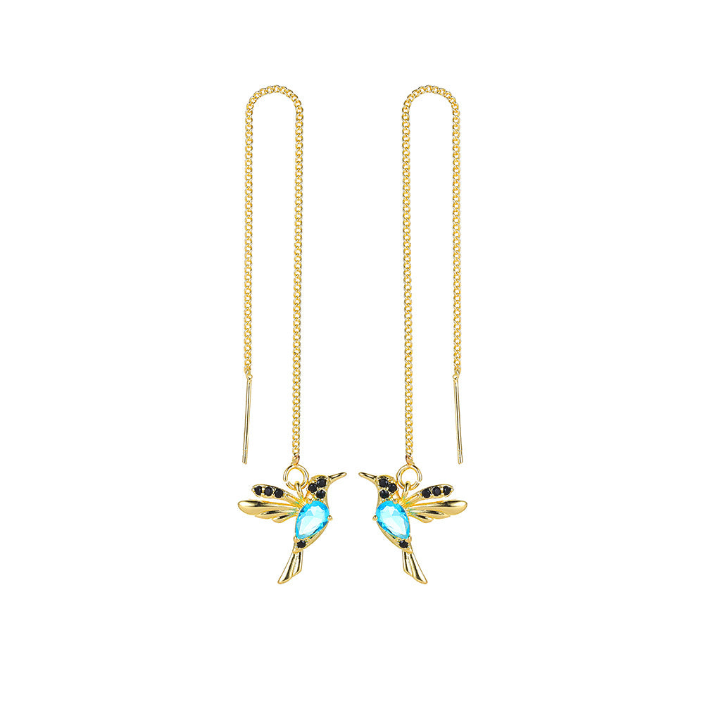 Fashion Jewelry New Unique Little Bird Drop Long Hanging Hummingbird Earrings For Women Elegant Girl Tassel Crystal Pendant Earring Jewelry - FASHIONKULTUR