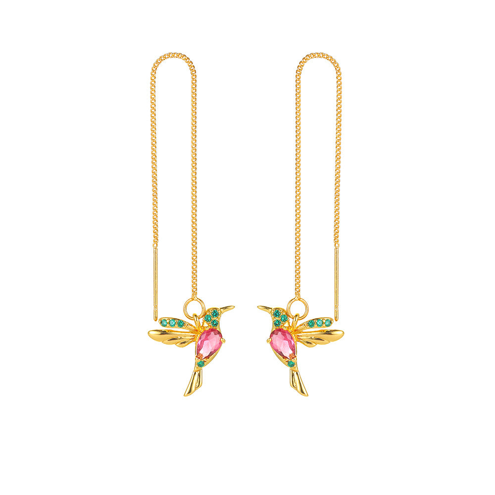 Fashion Jewelry New Unique Little Bird Drop Long Hanging Hummingbird Earrings For Women Elegant Girl Tassel Crystal Pendant Earring Jewelry - FASHIONKULTUR
