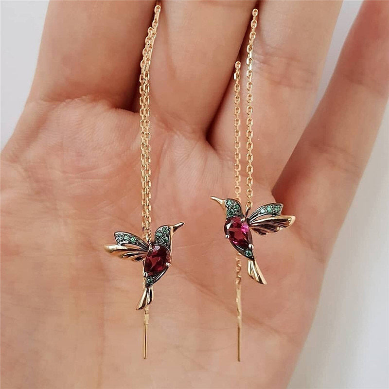 Fashion Jewelry New Unique Little Bird Drop Long Hanging Hummingbird Earrings For Women Elegant Girl Tassel Crystal Pendant Earring Jewelry - FASHIONKULTUR