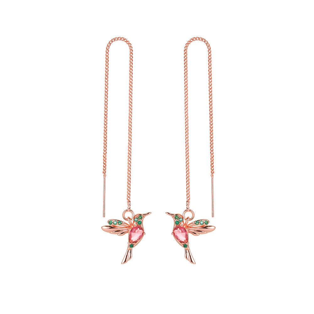 Fashion Jewelry New Unique Little Bird Drop Long Hanging Hummingbird Earrings For Women Elegant Girl Tassel Crystal Pendant Earring Jewelry - FASHIONKULTUR