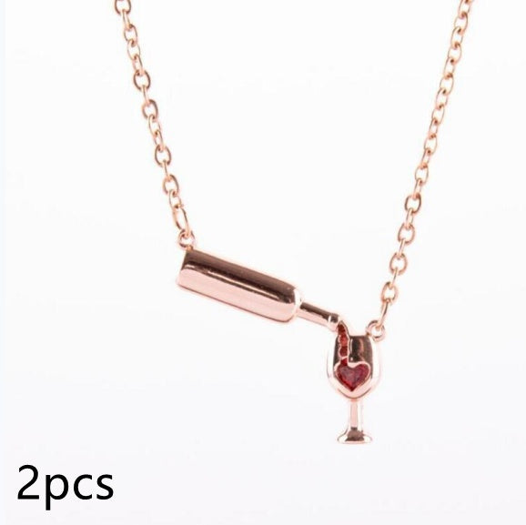 Wine Bottle Cup Pendant Necklace For Women Girls Wine Glass Necklace Love Cheers Chain Necklace Red Enamel Heart Necklace Christmas Birthday Jewelry Gifts For Wine Lovers - FASHIONKULTUR