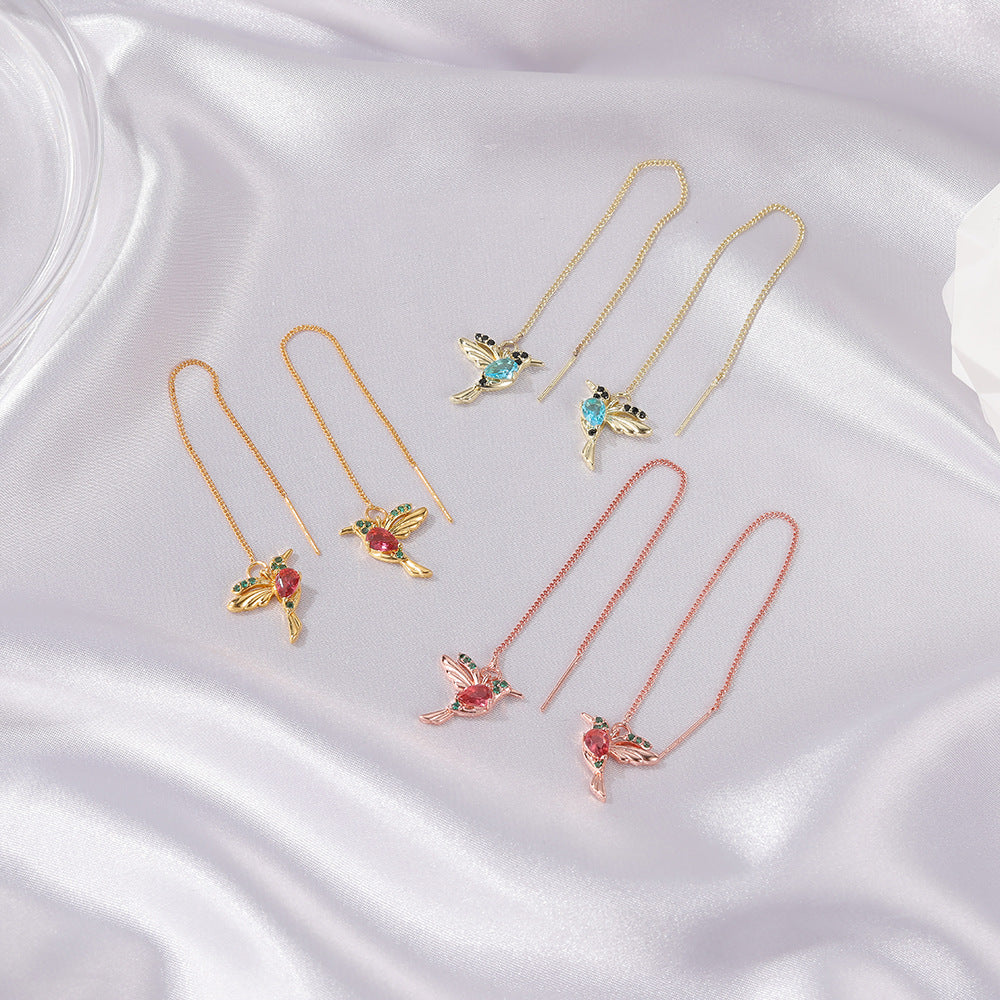 Fashion Jewelry New Unique Little Bird Drop Long Hanging Hummingbird Earrings For Women Elegant Girl Tassel Crystal Pendant Earring Jewelry - FASHIONKULTUR